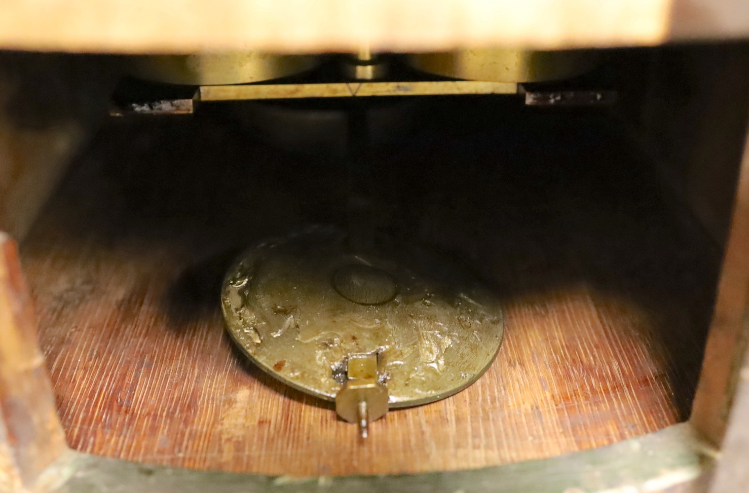 A Victorian mahogany dial clock by J. Langley, twin fusee movement, 38cm diameter, with pendulum